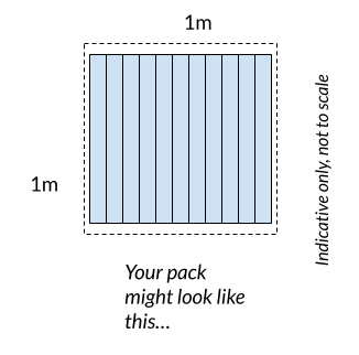 1 m2 pack of hardwood timber (equal widths, fixed lengths)
