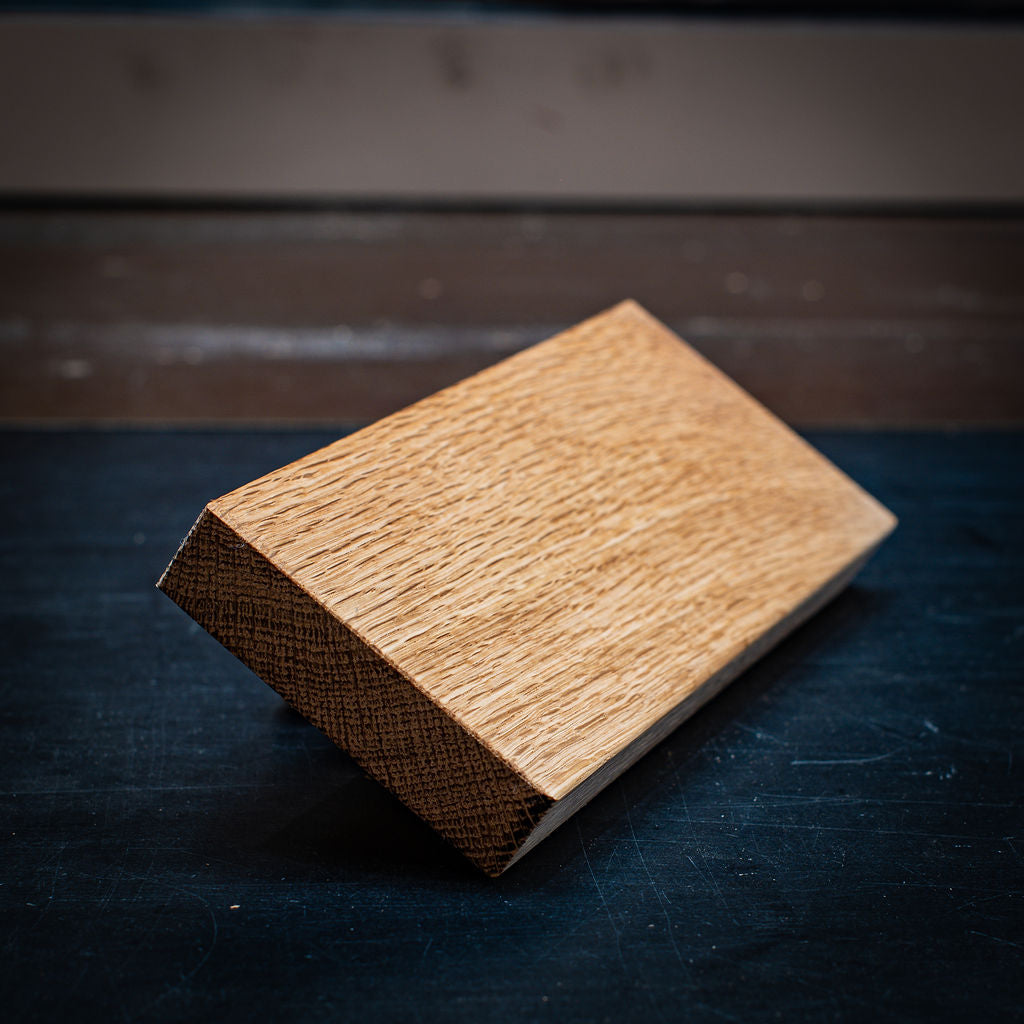 An example of American White Oak with a clear finish applied – a dependable, stable timber with a clean grain and warm blonde-to-honey tone